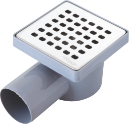 CHROME FLOOR DRAIN WITH CLAP AND PLASTIC FRAME 15X15 Ø50